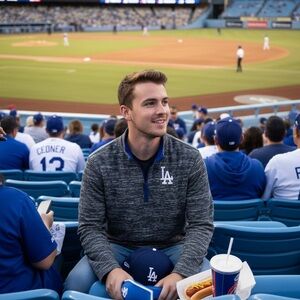 LA Dodgers Majestic Royal Blue and Heather Gray Sweater Sz L